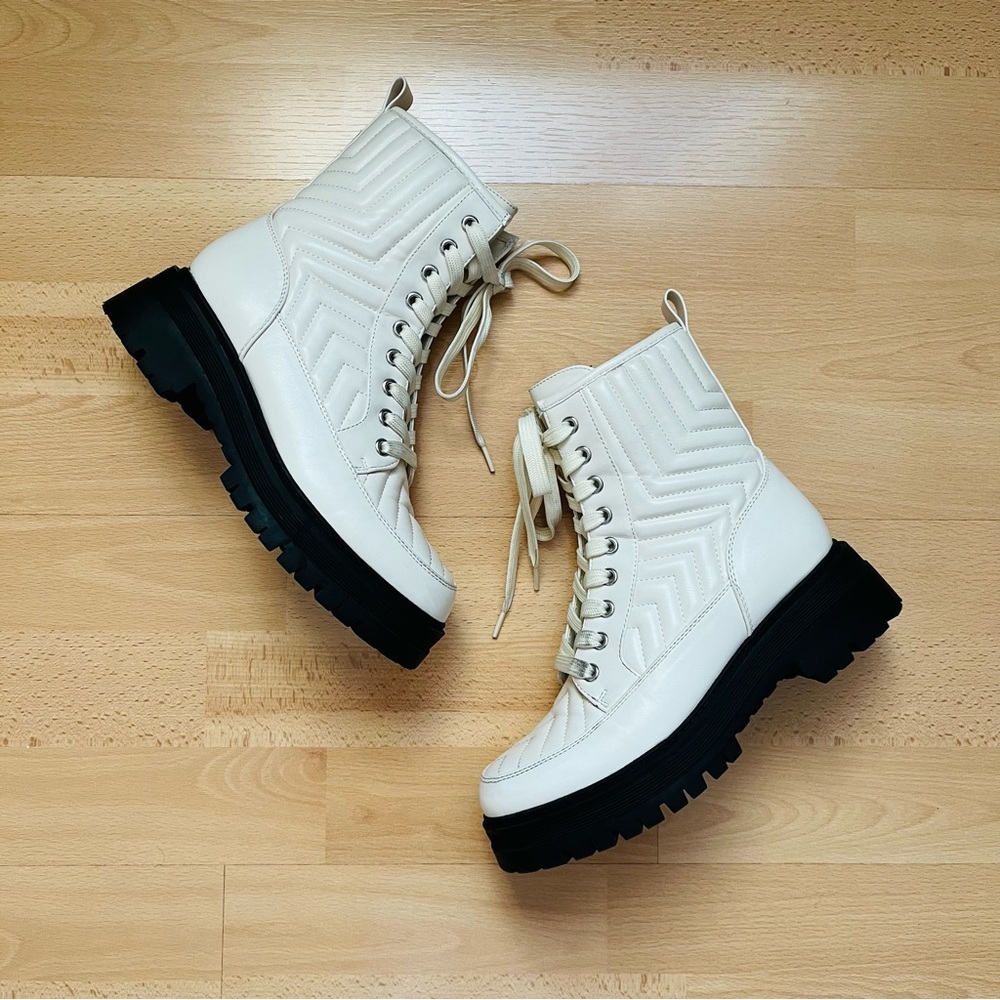 Marc Fisher Ivory Pierce Platform Combat Boots